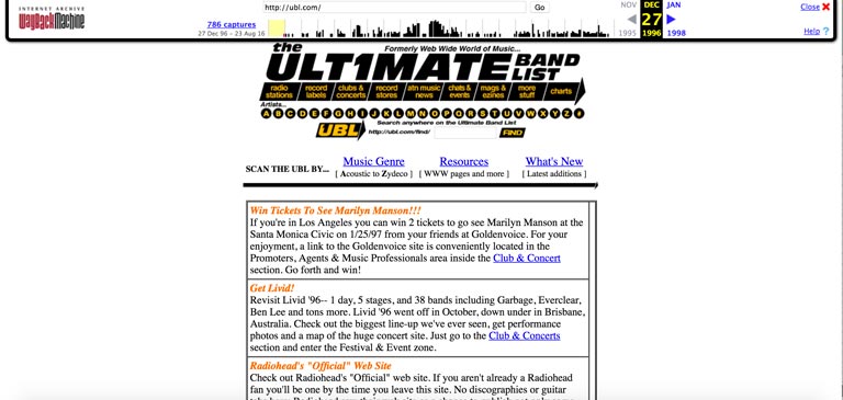 wayback machine websites